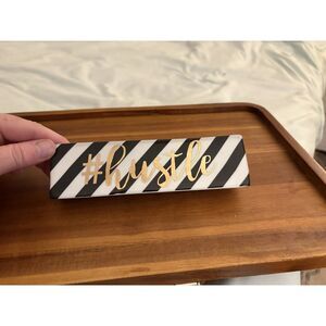 Striped "#Hustle" Desk Decor / Paperweight – Black, White & Gold – 400g